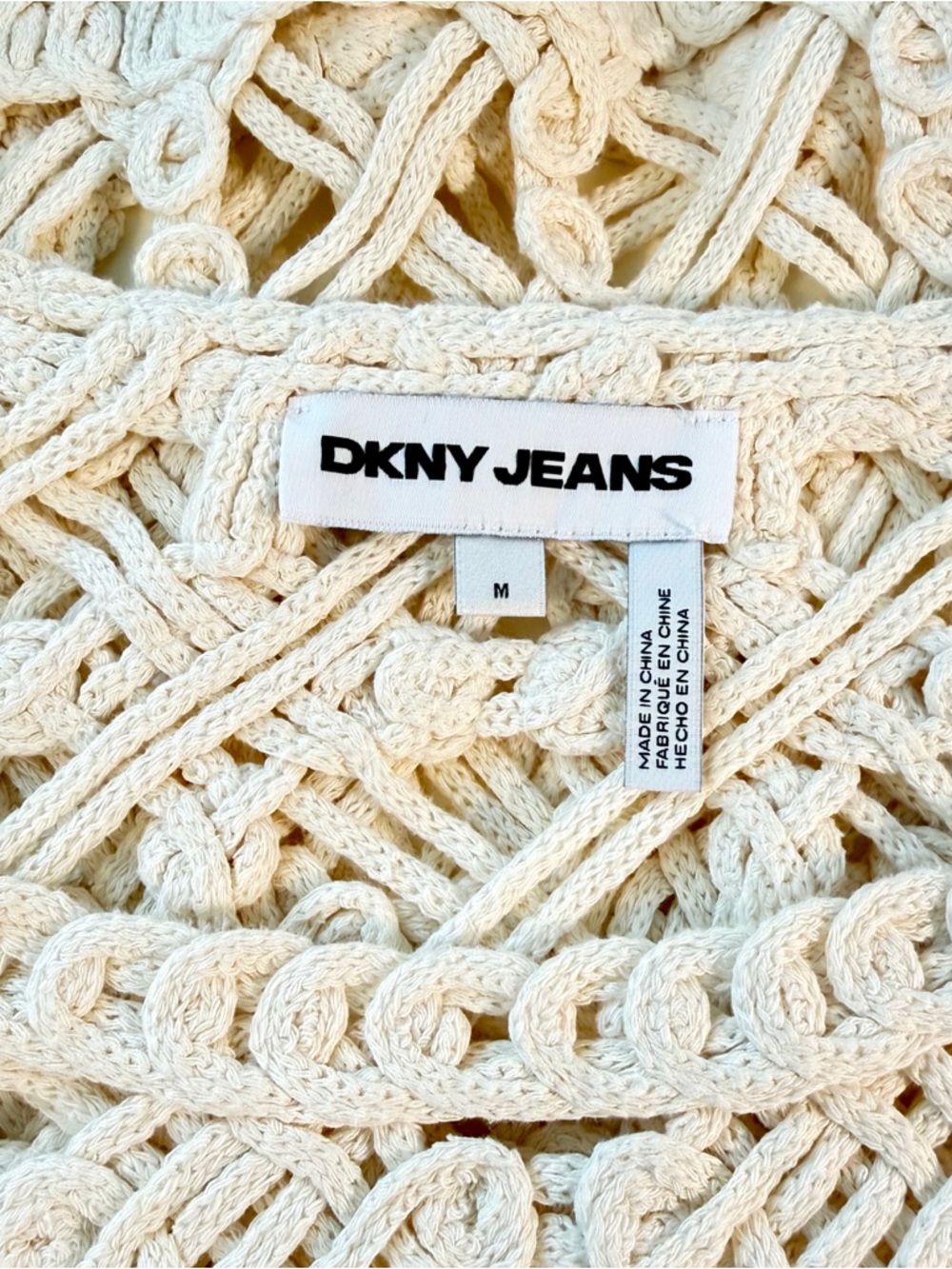 DKNY Boho Macramé Pullover Vest/Tank Top | Cream | Size M - Picture 3 of 4